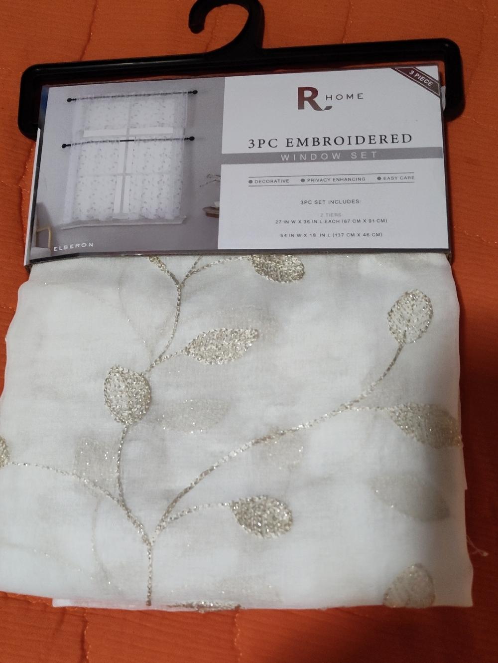 White and Gold 3-Piece Embroidered Window Set